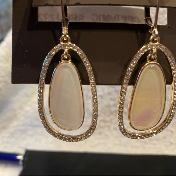 Earrings, Anne Klein Crystal Orbital Drop Earrings, White/Gold tone, NWT - Picture 4 of 8